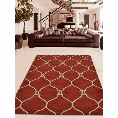 GLITZY RUGS 4 x 6 ft. Hand Tufted Wool Geometric Rectangle Area Rug, Red & Beige UBSK01004T2601A4